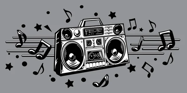 Music Design Boom Box Tape Recorder Musical Notes — Stock Vector