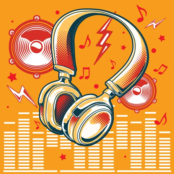Playing Musical Colorful Wireless Headphones Music Design — Stock Vector