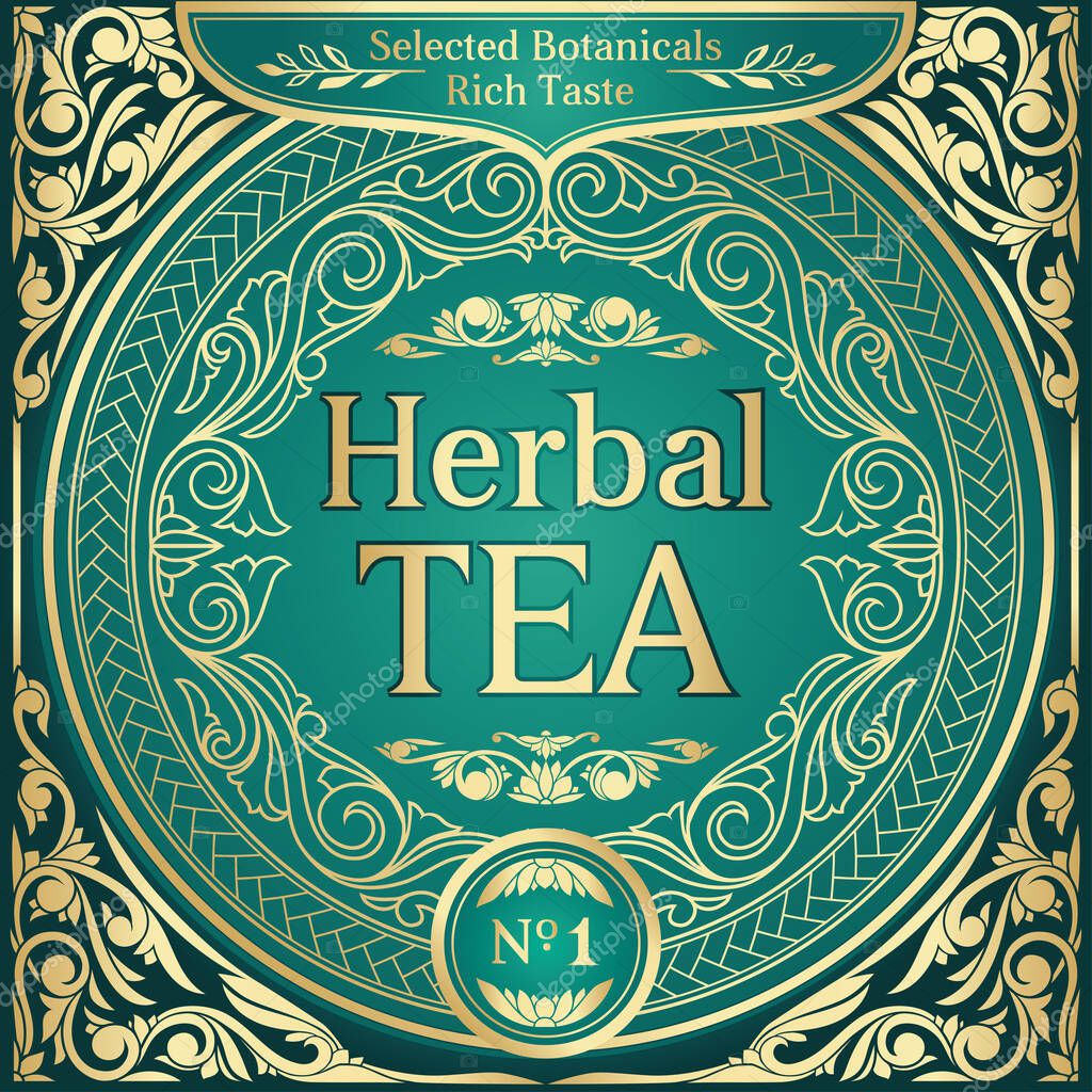 Herbal Tea - golden ornate vintage decorative label