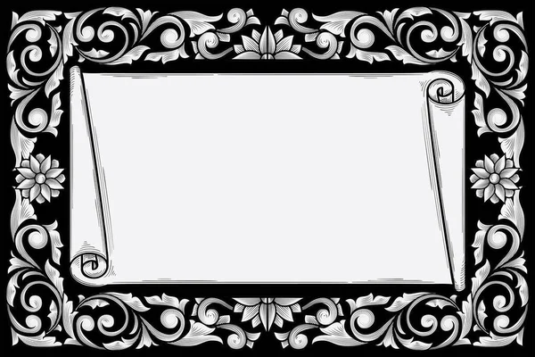 Decorative Ornate Black White Retro Design Card — Stock Vector