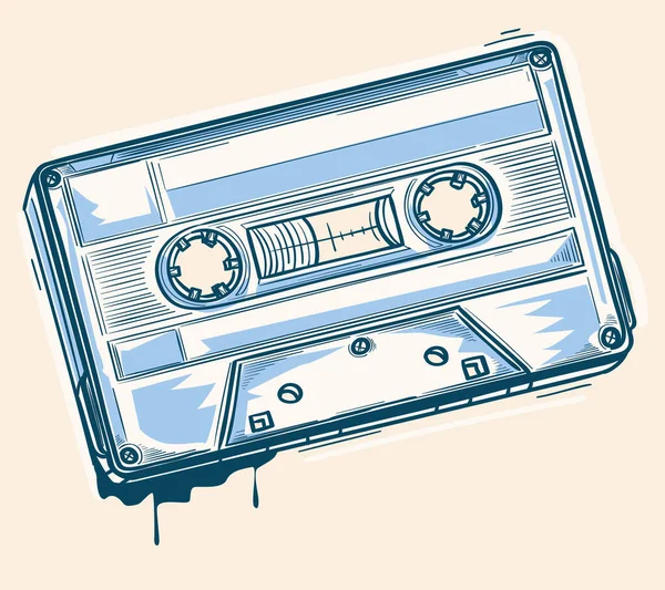 Monochrome Hand Drawn Retro Musical Audio Cassete — Vetor de Stock