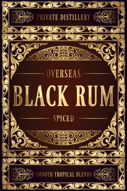 Black Rum - golden ornate retro decorative label