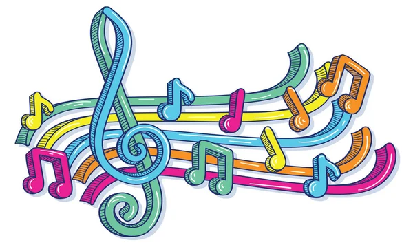 Musical Melody Funky Colorful Clef Notes Decorative Design — Stock Vector