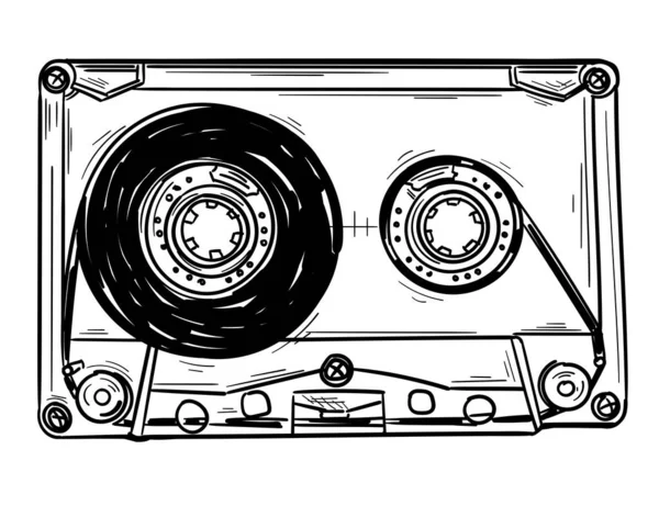 Черно Белая Аудиокассета Ручной Работы — стоковый вектор