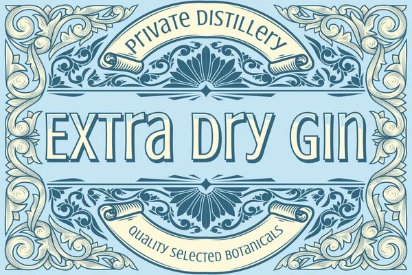 Dry Gin Ornate Vintage Decorative Label — Stock Vector