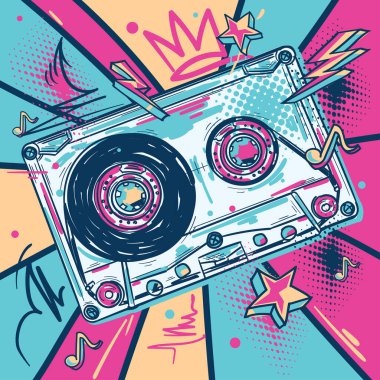 Müzik tasarımı - çizilmiş ses kaseti graffiti sokak sanatı