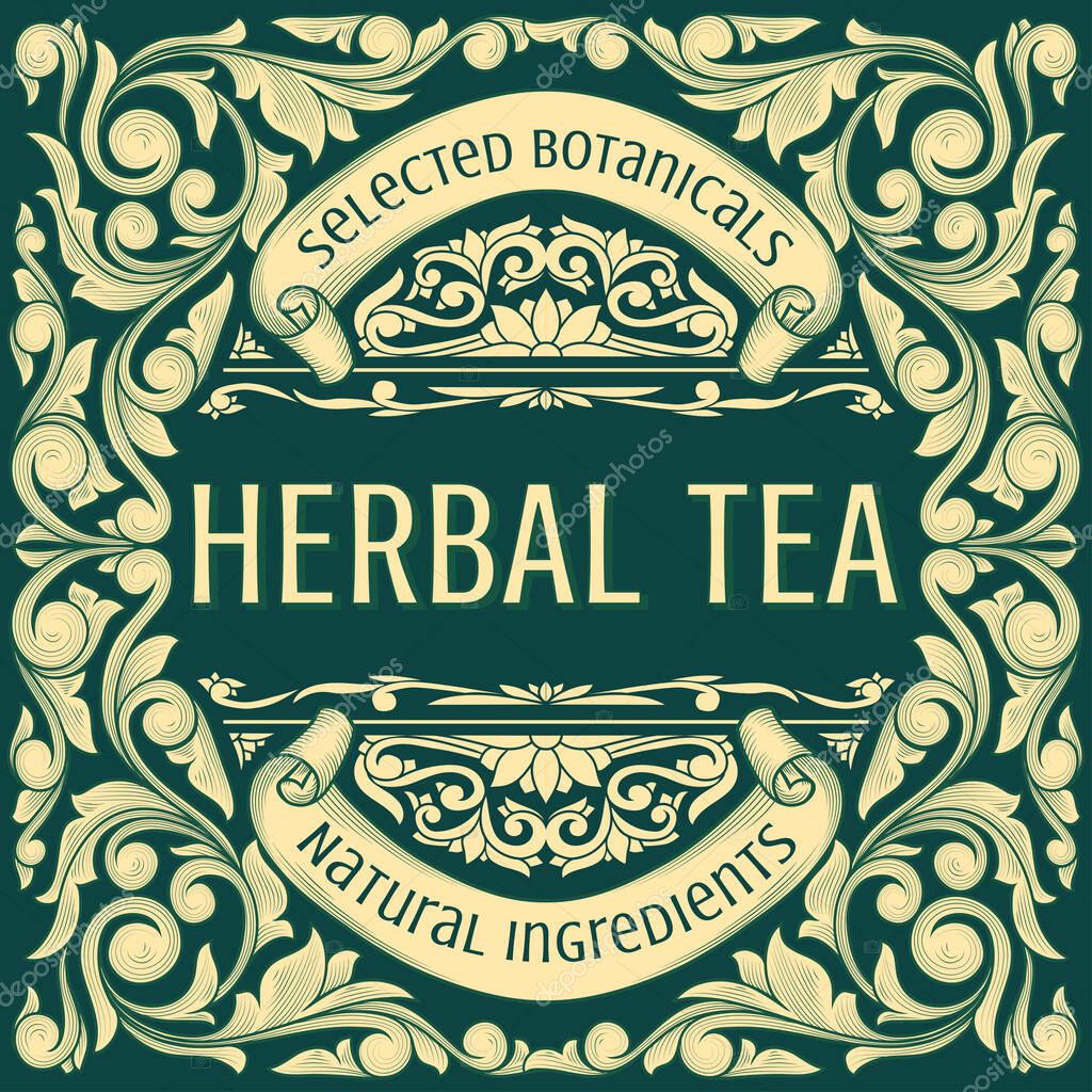 Herbal Tea - ornate vintage decorative label