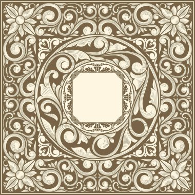 Decorative ornate retro floral emblem blank card