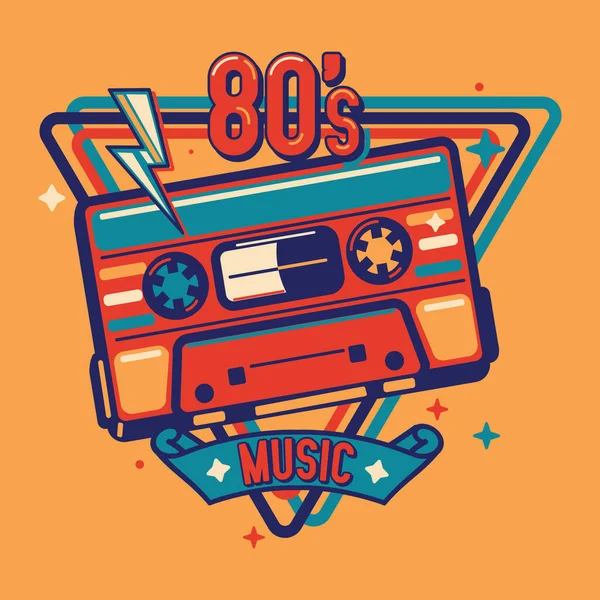 80S Music Colorful Emblem Music Design Audio Cassette — Stock Vector