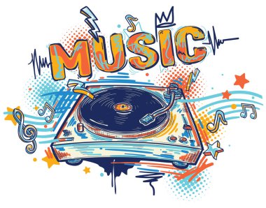 Müzik - Rengarenk turntable graffiti tasarımı