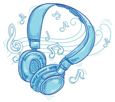 Müzik tasarımı - müzik kulaklıkları ve notalar çizildi