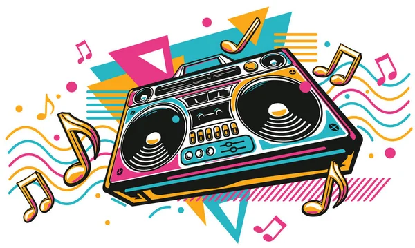 Music Design Colorful Boom Box Tape Recorder Musical Notes — Archivo Imágenes Vectoriales