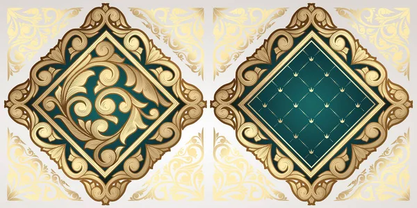 Tarjeta Emblema Diseño Decorativo Adornado Dorado — Vector de stock