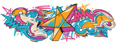 Drawn abstract graffiti arrows and stars colorful design background clipart