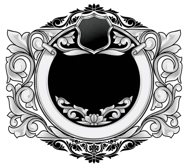 Decoratieve Sierlijke Zwart Wit Retro Ontwerp Blanco Embleem — Stockvector
