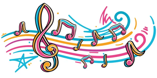 Musical Melody Drawn Colorful Clef Notes Decorative Design — Stock Vector