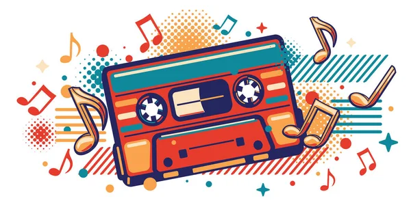 Cassete Áudio Musical Colorido Notas Design Música Funky — Vetor de Stock