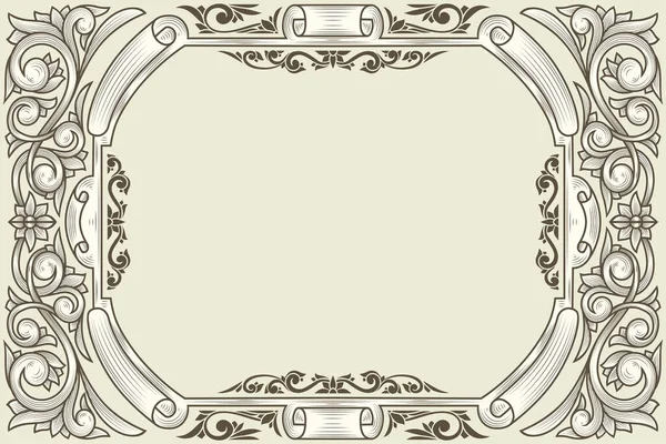 Decorative Ornate Retro Floral Blank Frame Template — Stock Vector