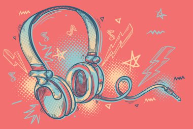 Music design - colorful drawn musical headphones