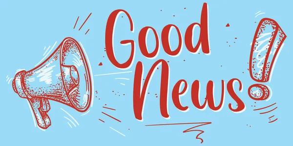 良いニュース メガホンで手描きの広告看板 — ストックベクタ