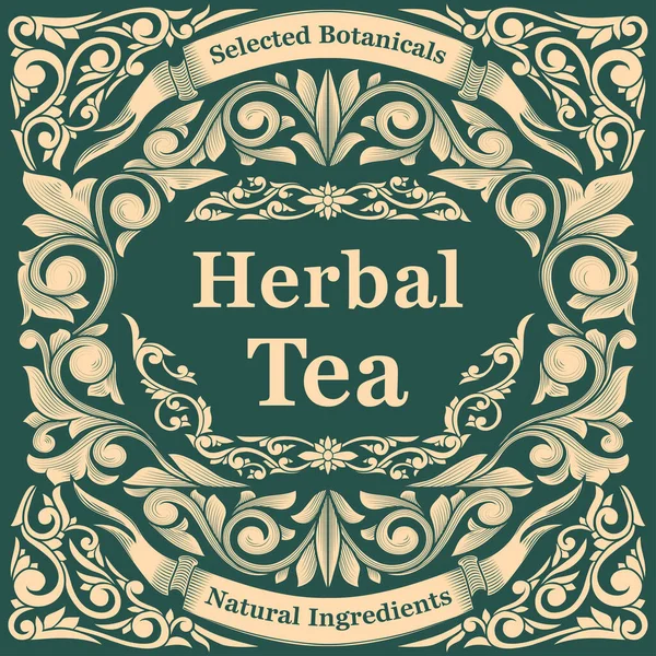 Herbal Tea Ornate Vintage Decorative Label — Stock Vector