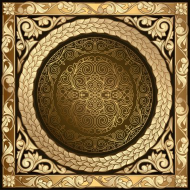 Altın süslü, çiçekli, eski, boş bir kart.