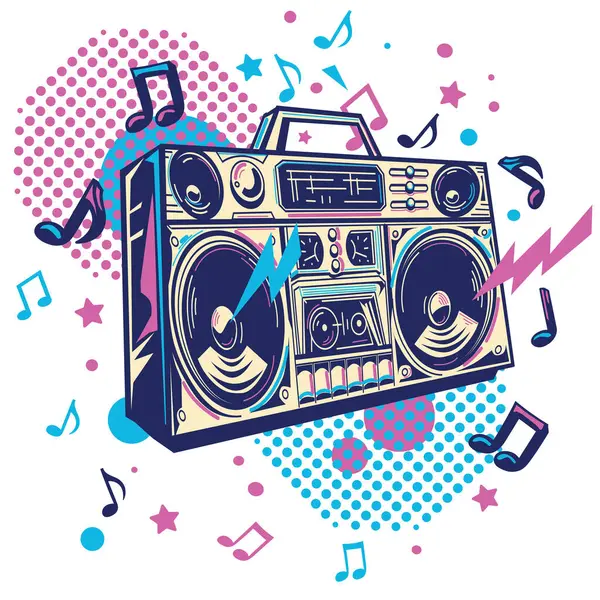 Music Design Colorful Boom Box Tape Recorder Musical Notes Stock Vector