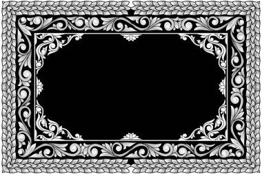 Dekoratif monokrom süslü retro çiçekli boş kart