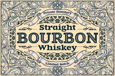 Bourbon Whiskey - süslemeli tek renkli dekoratif etiket
