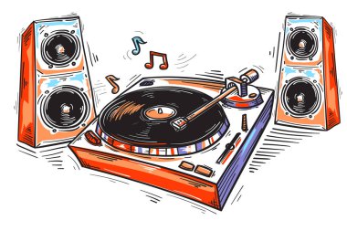 Hoparlörlü müzikal turntable, renkli müzik tasarımı