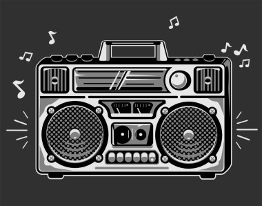 Müzik tasarımı - tek renkli teyp teybi ile müzik notaları