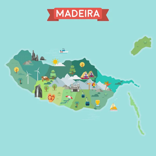 Stylized Madeira Map Tourist Travel Map —  Vetores de Stock