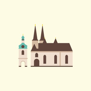 Prag, Porici 'deki Aziz Peter Kilisesi. Düz biçim illüstrasyonu.