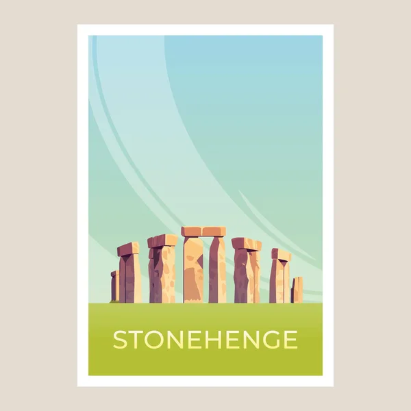Pomnik Kamieni Stonehenge Plakat Podróżny Ilustracja Płaski Styl — Wektor stockowy