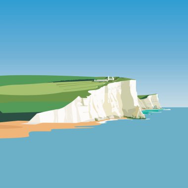 Dover 'ın Beyaz Kayalıkları. Düz biçim illüstrasyonu.