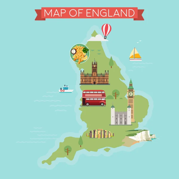 Mapa Anglii Ilustracja Płaski Styl — Wektor stockowy