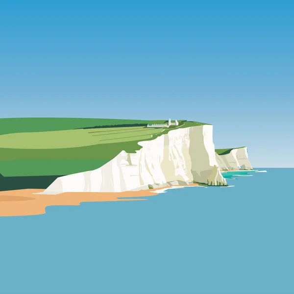 Bílé Útesy Doveru Ilustrace Plochého Stylu — Stockový vektor
