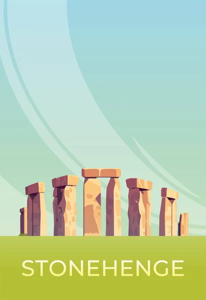Monumento Las Piedras Stonehenge Cartel Viaje Ilustración Estilo Plano — Vector de stock