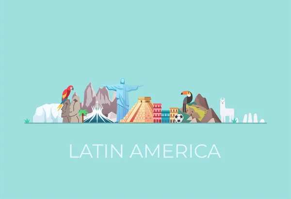 Latin America Skyline Landmarks South America Travel Tourist Attraction — Stock Vector