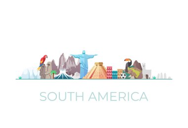 Latin Amerika Skyline Simgeleri. Güney Amerika. Seyahat ve Turist Çekimi
