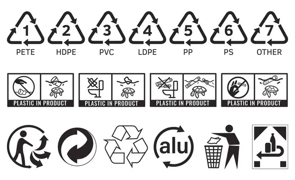 Conjunto Símbolos Reciclagem Códigos Resina Plástica — Vetor de Stock