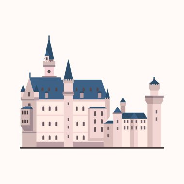Neuschwanstein Kalesi. Düz biçim illüstrasyonu.