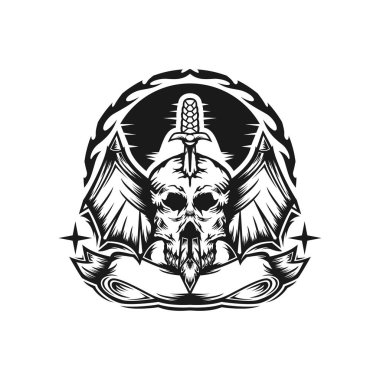 Siluet kafatası ve kılıç kaplama tasarımı