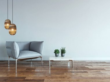 Boş ev iç tasarımı ve lamba. 3B illüstrasyon