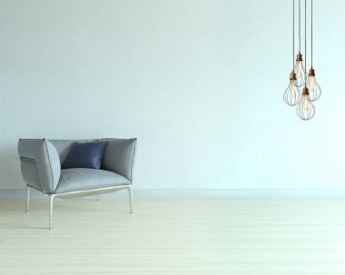 interior design with modern gray chairs and bright empty space. 3D illustration