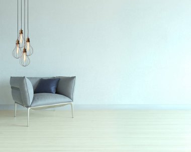 interior design with modern gray chairs and bright empty space. 3D illustration