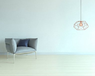interior design with modern gray chairs and bright empty space. 3D illustration