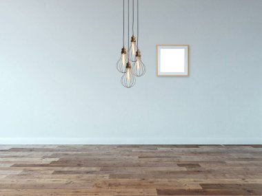 Parlak boş iç tasarım, taş duvar. 3B illüstrasyon