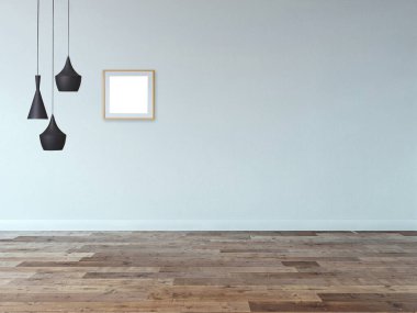 Parlak boş iç tasarım, taş duvar. 3B illüstrasyon