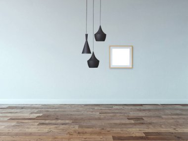 Parlak boş iç tasarım, taş duvar. 3B illüstrasyon